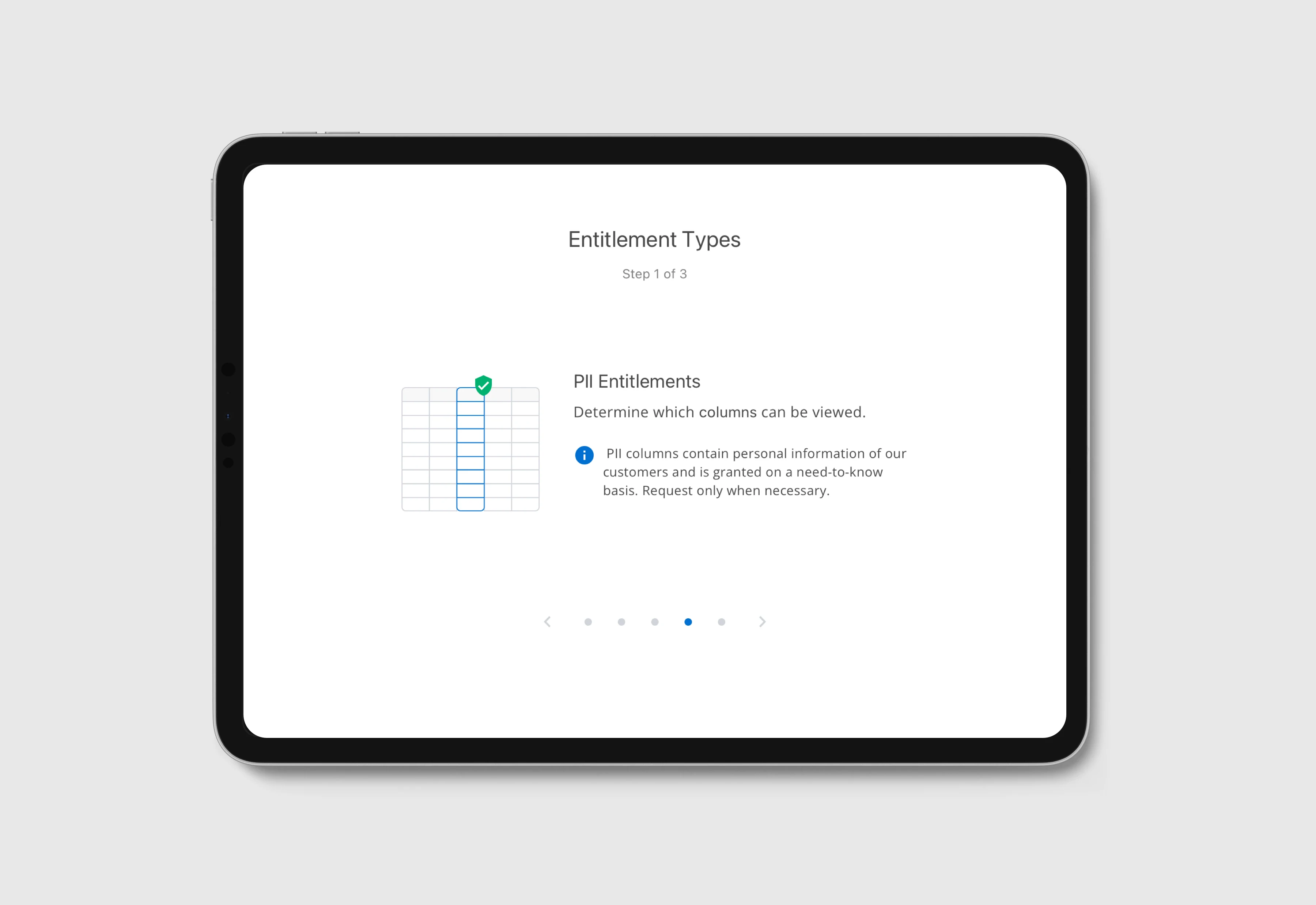 Cornerstone entitlement request portal onboarding screen on a tablet